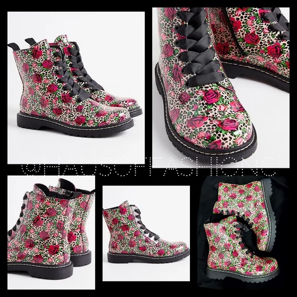 TORRID BETSEY JOHNSON Leopard Rose Combat Boot! - Picture 2 of 9